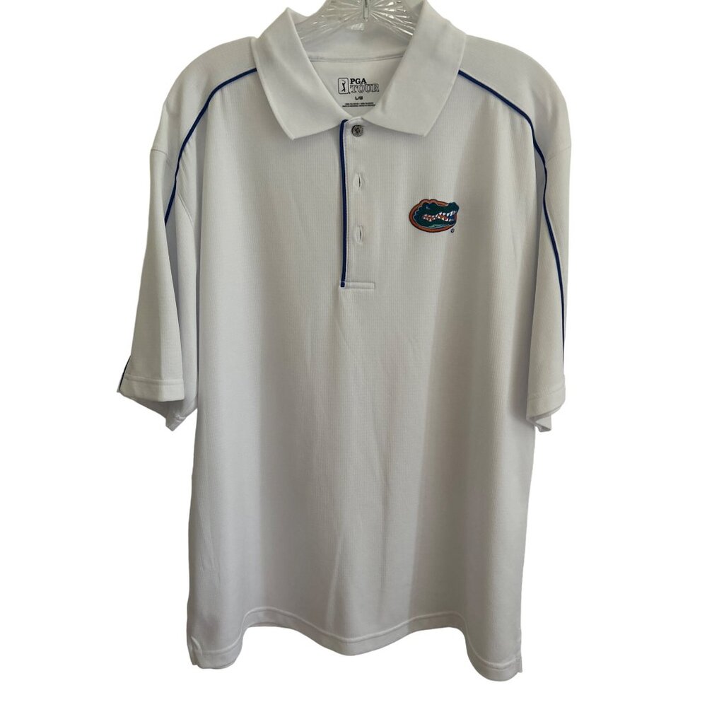 PGA Tour White Polo With Florida Gators Logo, Size Large